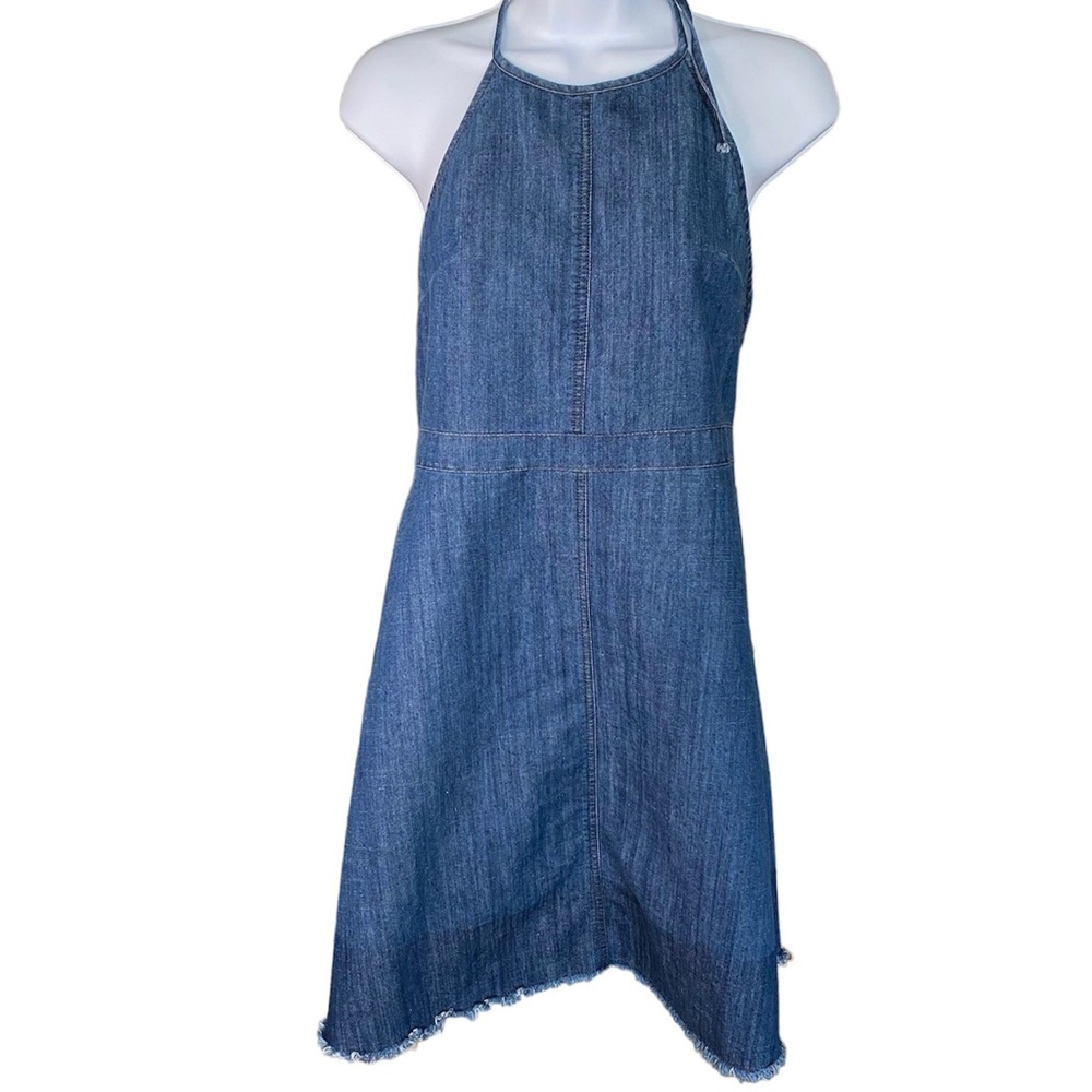 Molly Green Denim Halter Tie Backless Dress Size Large